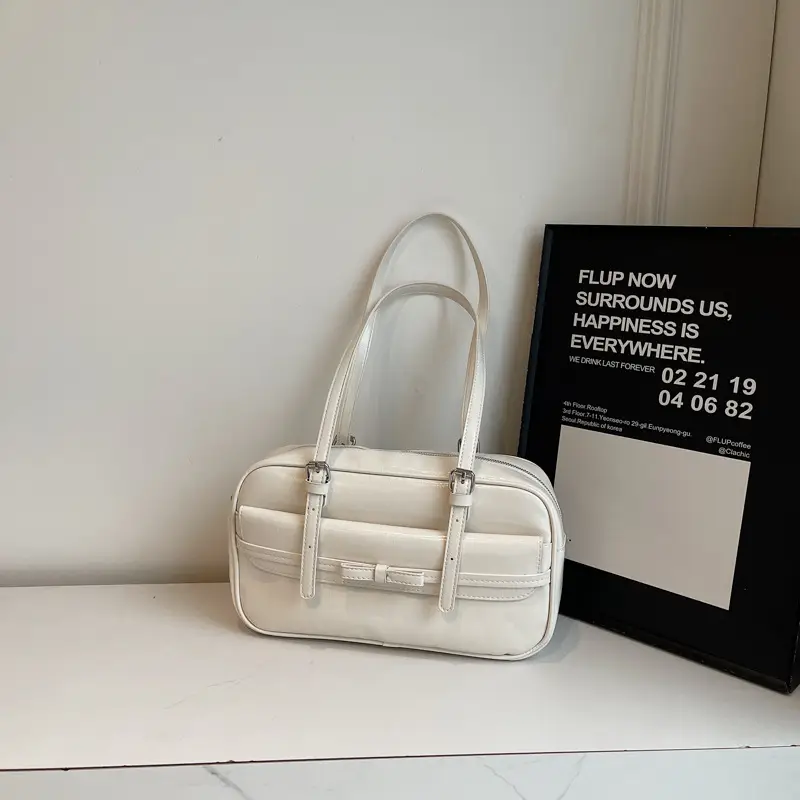 Women's Maillard Retro Armpit Bag White Square Design