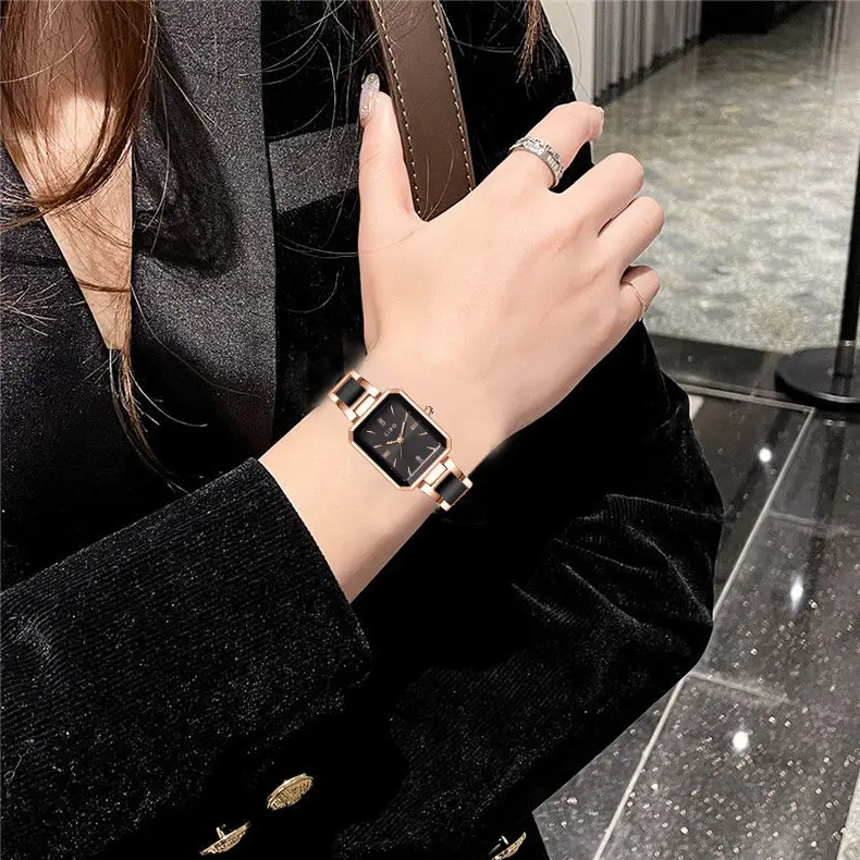 Women's Rose Gold Black Dial Watch with 1100 Display - Image 4