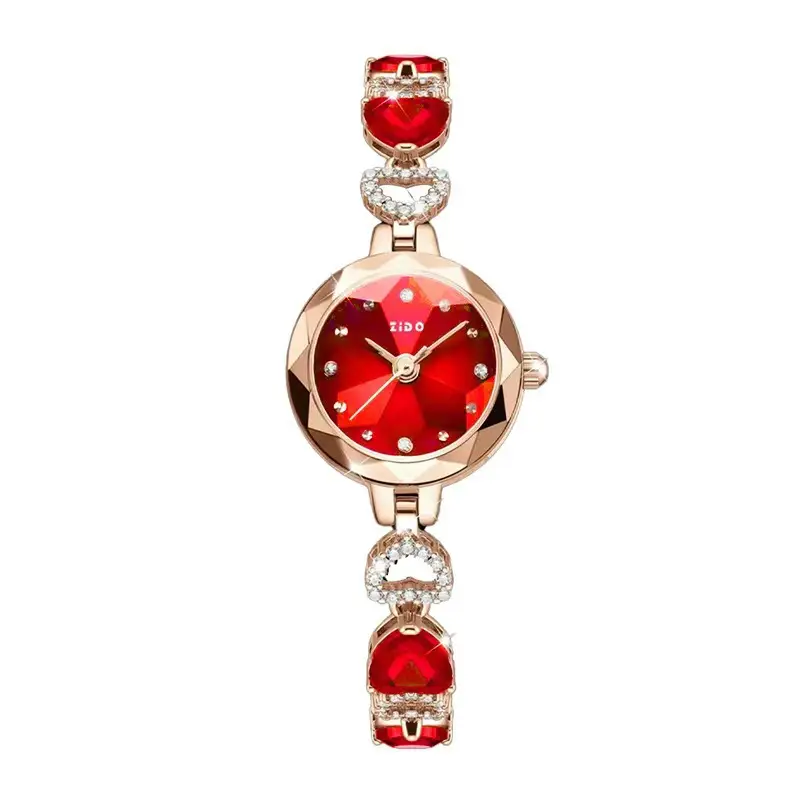 Meibin Women's Red Crystal Quartz Watch Waterproof Bracelet - Image 9