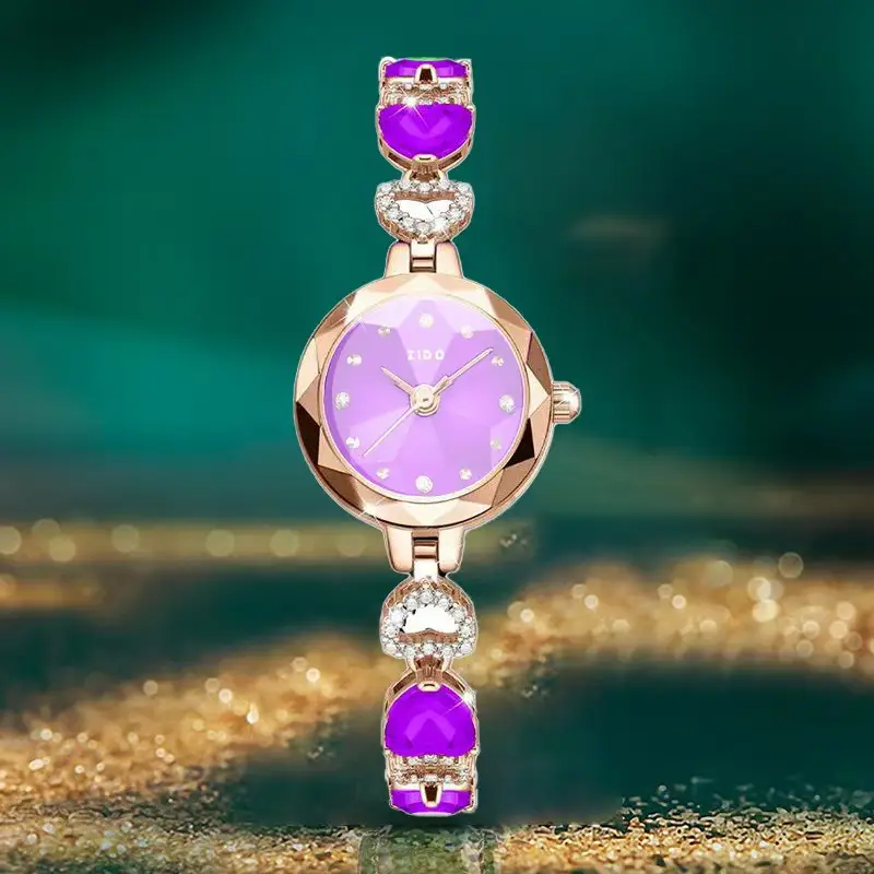 Meibin Women's Red Crystal Quartz Watch Waterproof Bracelet - Image 3