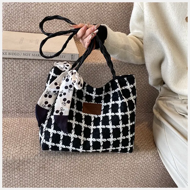 Women Woolen Plaid Shoulder Bag 2025 Spring New — feature 12