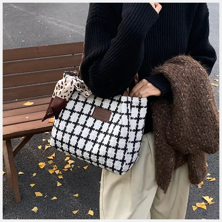 Women Woolen Plaid Shoulder Bag 2025 Spring New — feature 15
