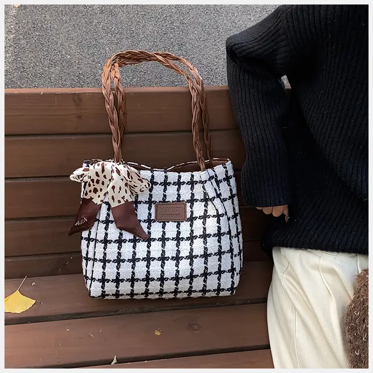 Women Woolen Plaid Shoulder Bag 2025 Spring New — feature 16
