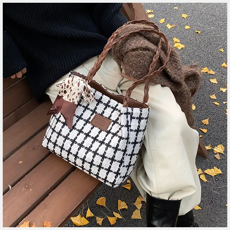 Women Woolen Plaid Shoulder Bag 2025 Spring New — feature 17