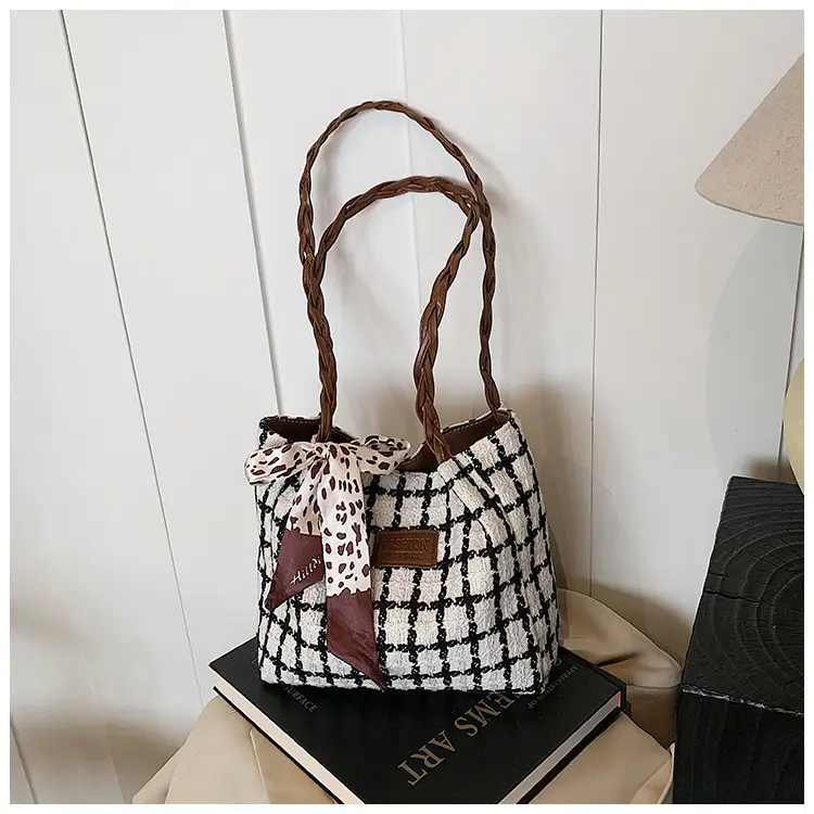 Women Woolen Plaid Shoulder Bag 2025 Spring New — feature 19