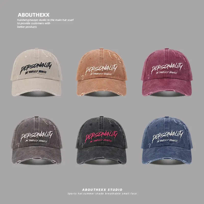 Men's Washed Old Hole Baseball Cap Personality Print - Image 8