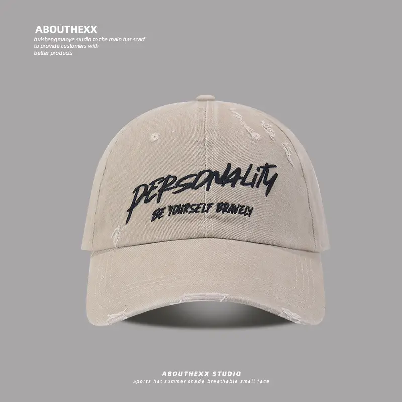 Men's Washed Old Hole Baseball Cap Personality Print - Image 2