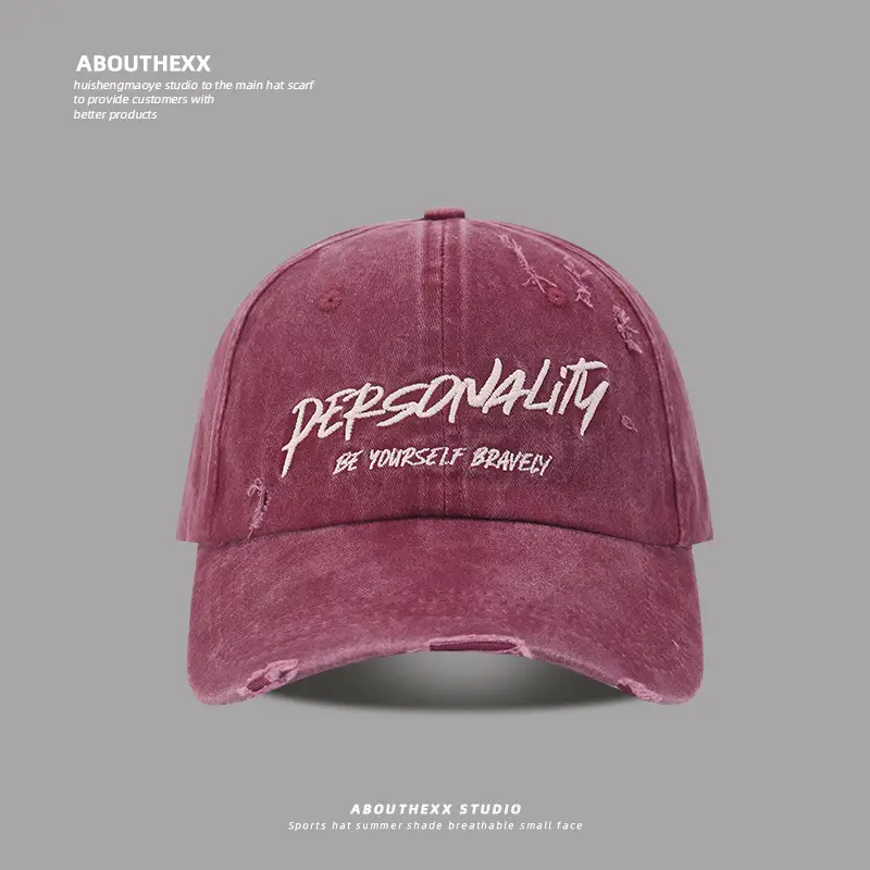 Men's Washed Old Hole Baseball Cap Personality Print - Image 3