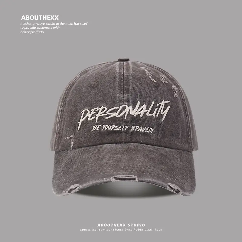 Men's Washed Old Hole Baseball Cap Personality Print - Image 4