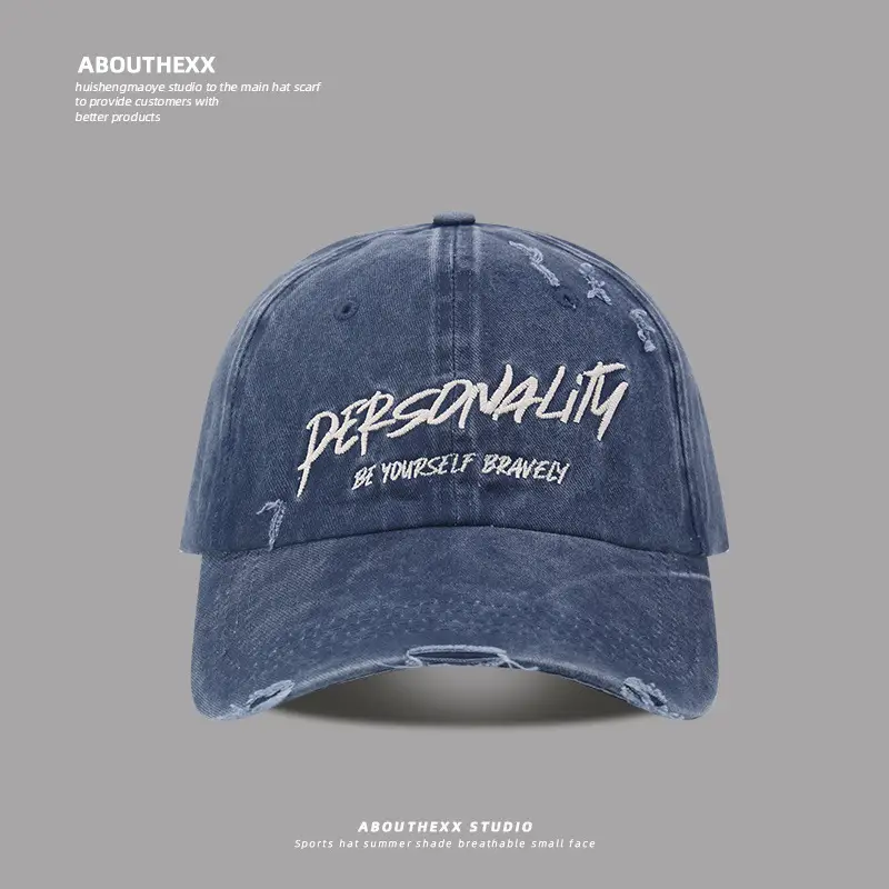 Men's Washed Old Hole Baseball Cap Personality Print - Image 5