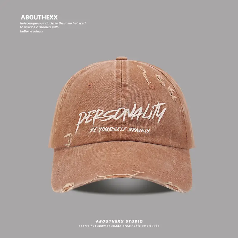 Men's Washed Old Hole Baseball Cap Personality Print - Image 6