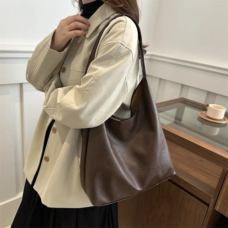 Brown Oil Leather Large Tote Bag for Women — feature 23