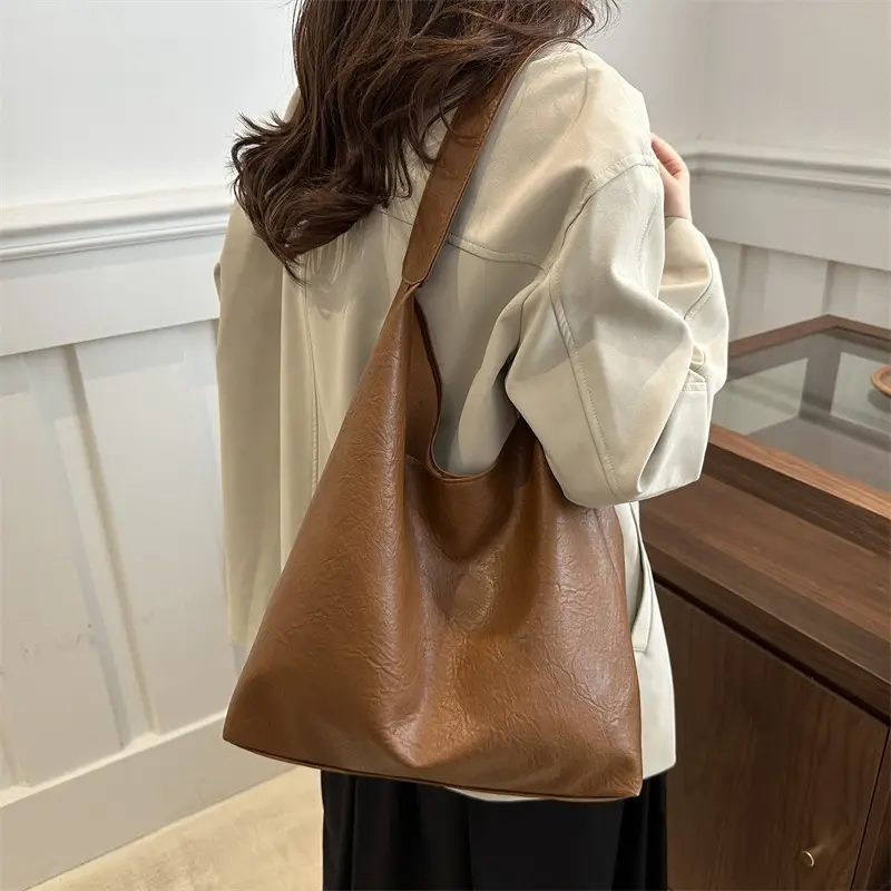Brown Oil Leather Large Tote Bag for Women — feature 25