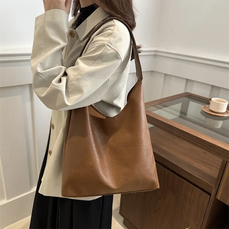 Brown Oil Leather Large Tote Bag for Women — feature 27