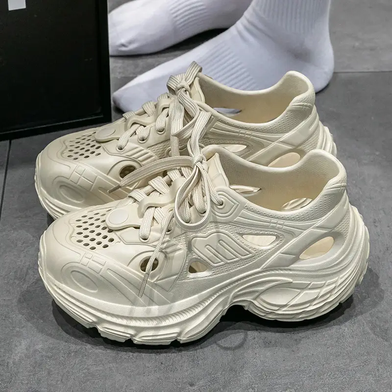Croc Shoes Women's Summer Outer Wear Ins Trbottomy Fashion Lace-Up Thick Sole Increased Non-Slip Non-Slip Toe-Toe Daddy Shoes for Women - Image 5