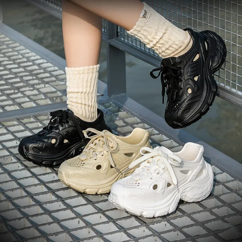 Croc Shoes Women's Summer Outer Wear Ins Trbottomy Fashion Lace-Up Thick Sole Increased Non-Slip Non-Slip Toe-Toe Daddy Shoes for Women - Image 6