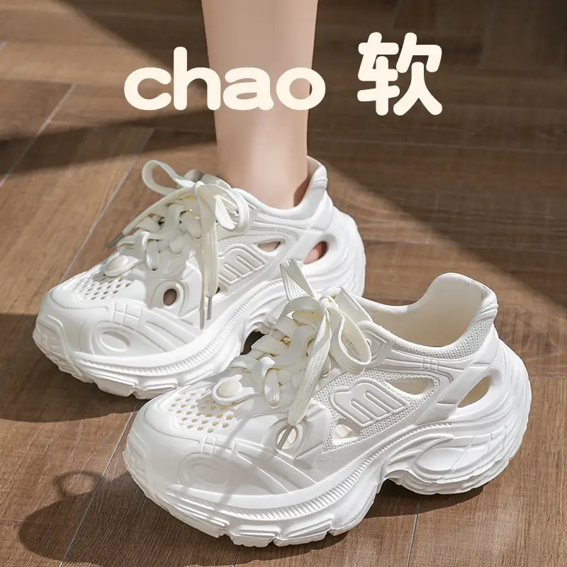 Croc Shoes Women's Summer Outer Wear Ins Trbottomy Fashion Lace-Up Thick Sole Increased Non-Slip Non-Slip Toe-Toe Daddy Shoes for Women - Image 2