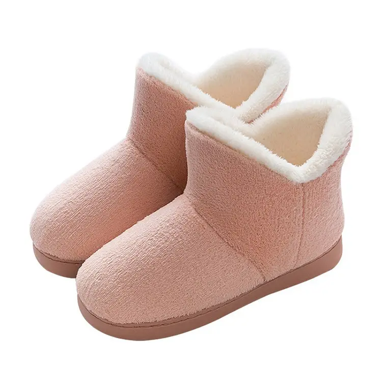 High-Top Cotton Slippers for Women in Autumn and Winter with Heel Indoor Warm Shoes Home Fleece-Lined Confinement Shoes Postpartum Cotton Shoes Furry Slippers