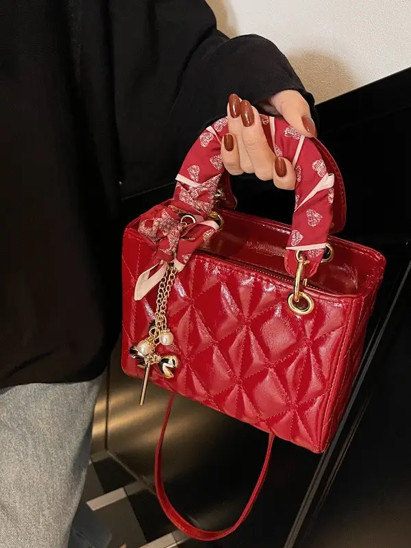Red Diamond Quilted Mini Princess Bag for Women - Image 6
