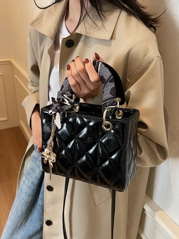 Red Diamond Quilted Mini Princess Bag for Women - Image 8