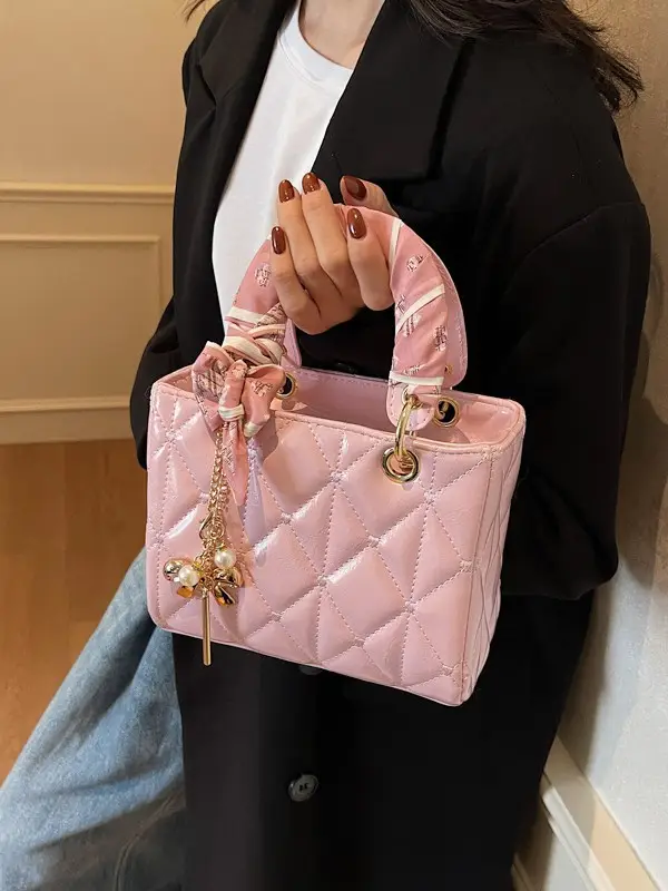 Red Diamond Quilted Mini Princess Bag for Women - Image 9