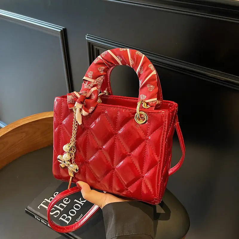 Red Diamond Quilted Mini Princess Bag for Women - Image 2