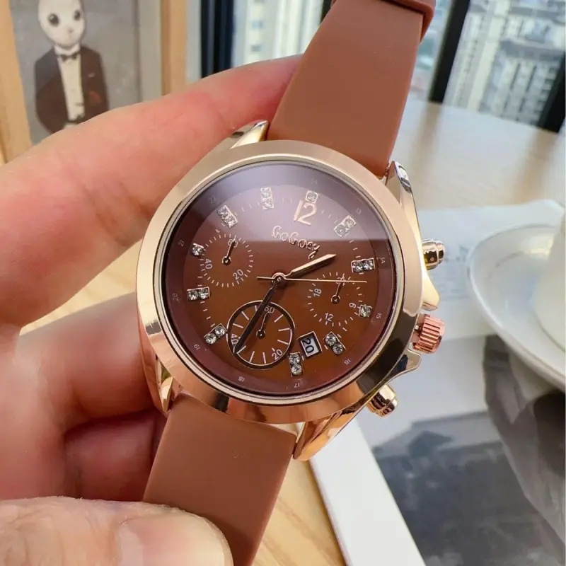 Women's Rose Gold Quartz Watch with Brown Silicone Band - Image 8