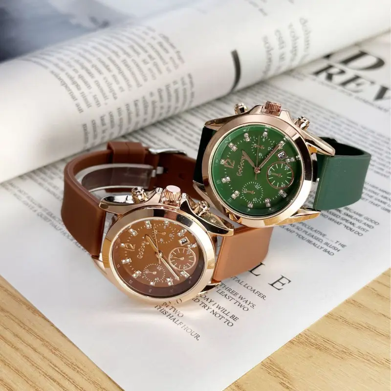 Women's Rose Gold Quartz Watch with Brown Silicone Band - Image 9