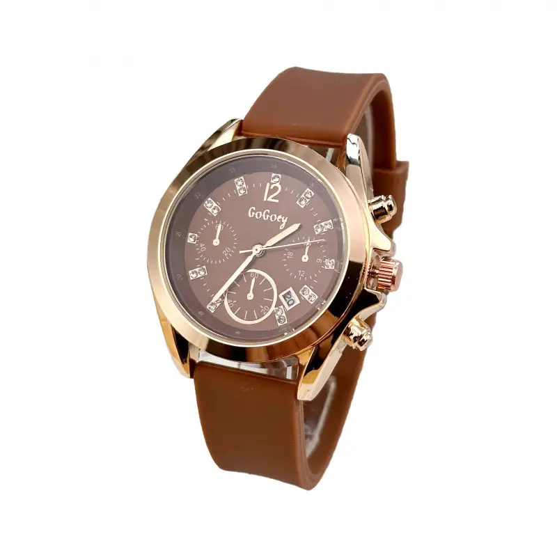 Women's Rose Gold Quartz Watch with Brown Silicone Band - Image 12