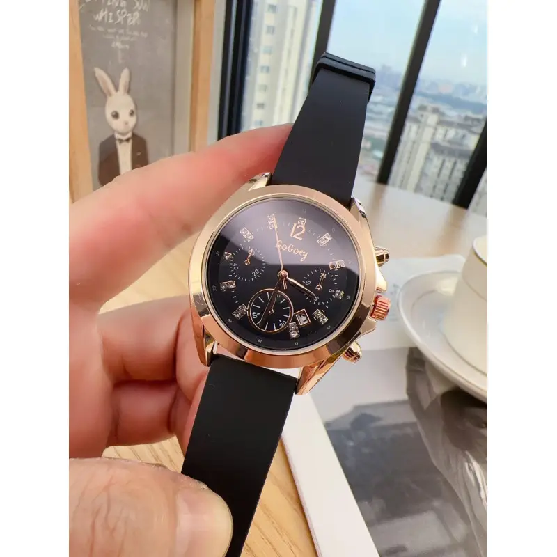 Women's Rose Gold Quartz Watch with Brown Silicone Band - Image 4