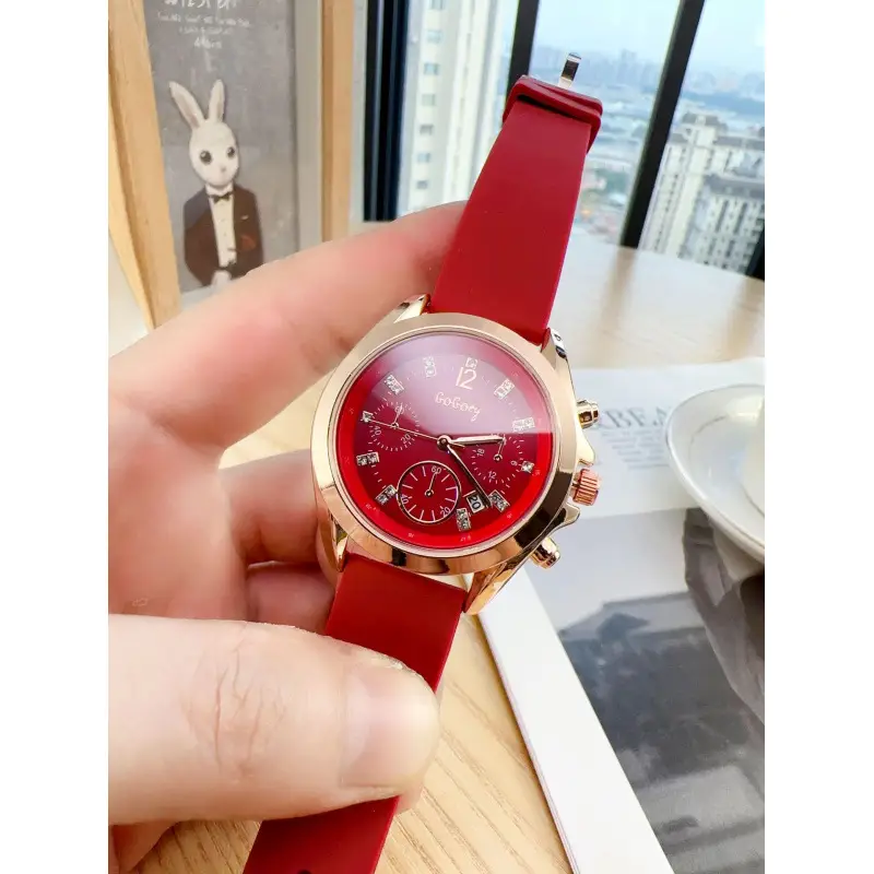 Women's Rose Gold Quartz Watch with Brown Silicone Band - Image 6