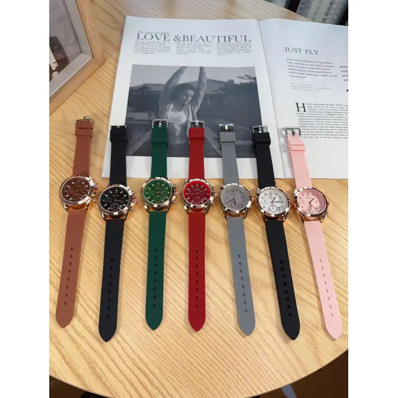 Women's Rose Gold Quartz Watch with Brown Silicone Band - Image 7
