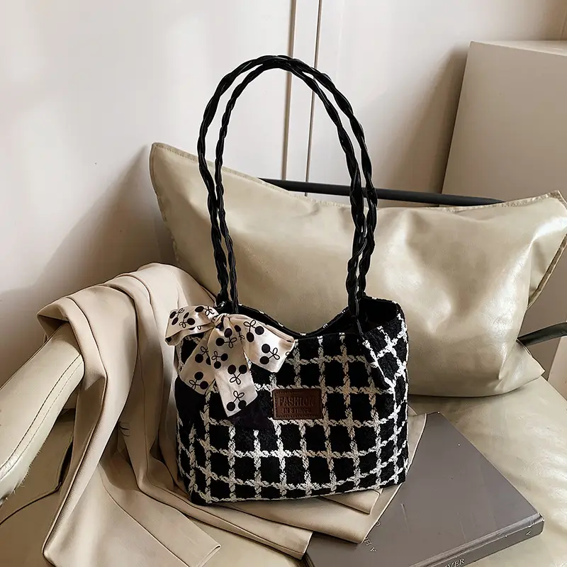 2025 Woolen Plaid Shoulder Bag for Women - Image 4