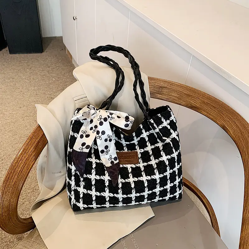 2025 Woolen Plaid Shoulder Bag for Women - Image 6