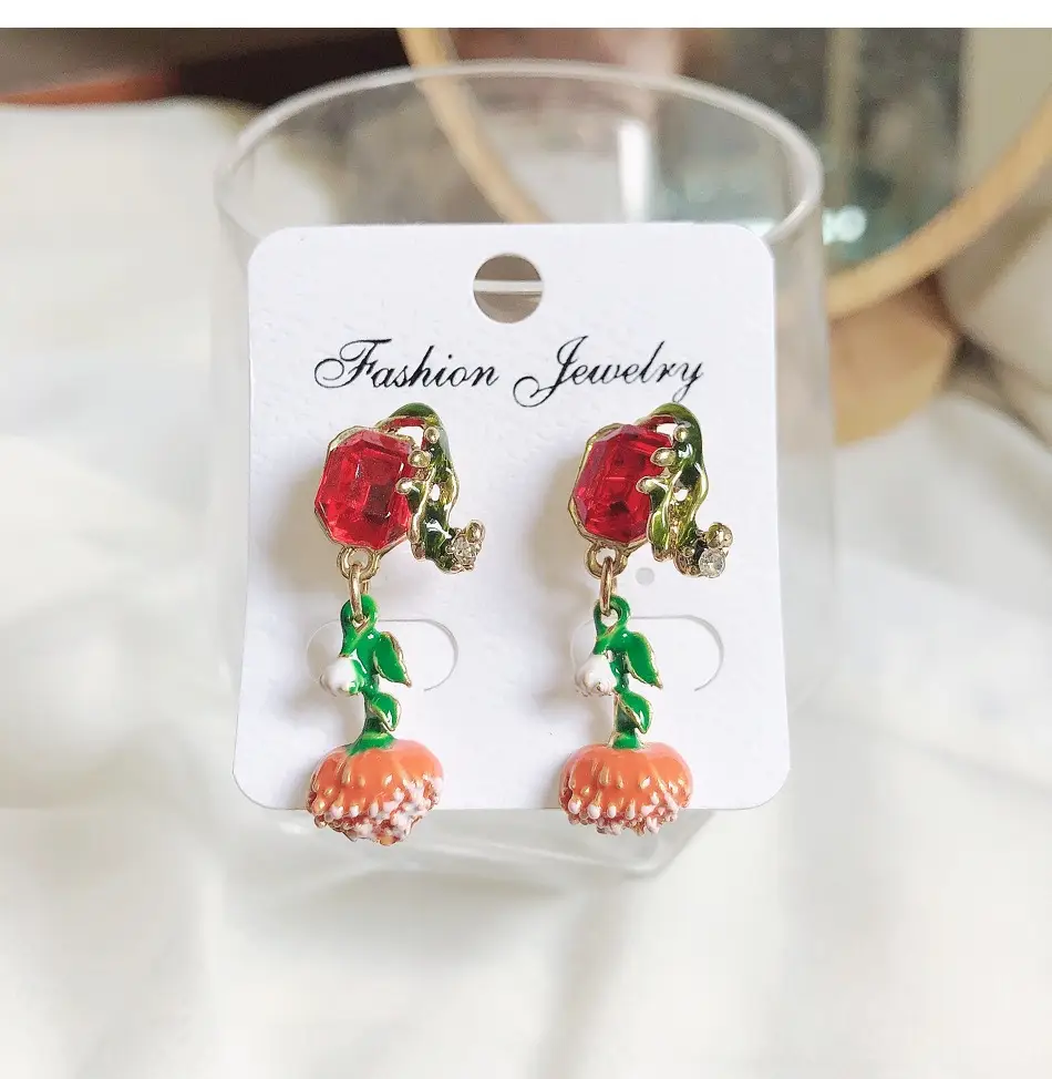 Diamond Encrusted Fruit Animal Earrings for Women