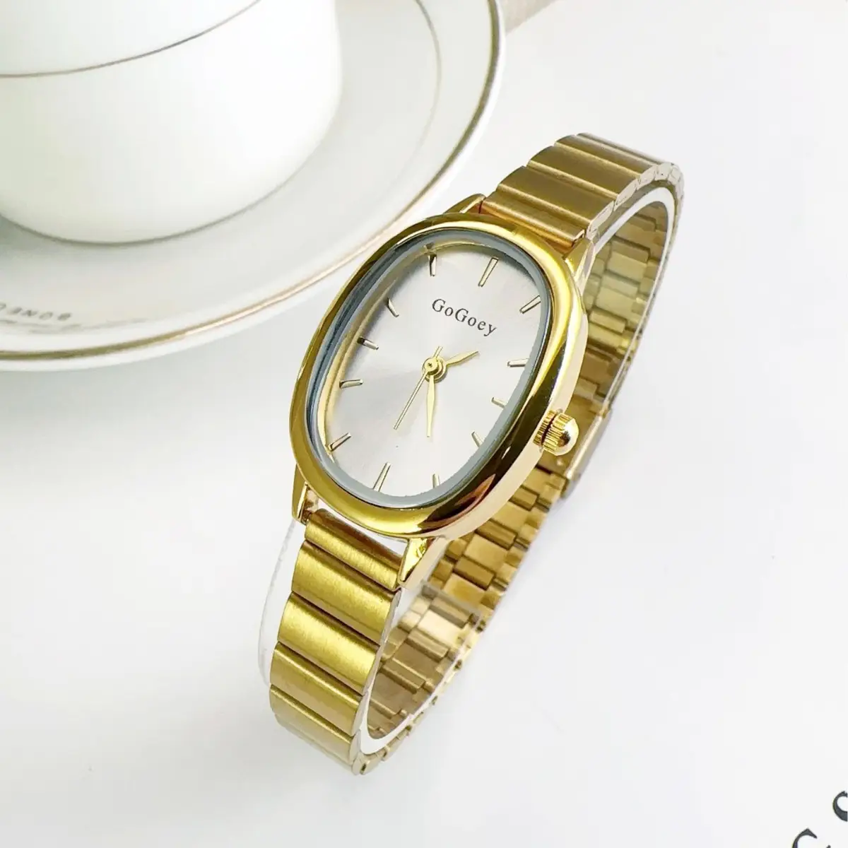 Gold Bamboo Ladies Watch with Black Dial - Image 5