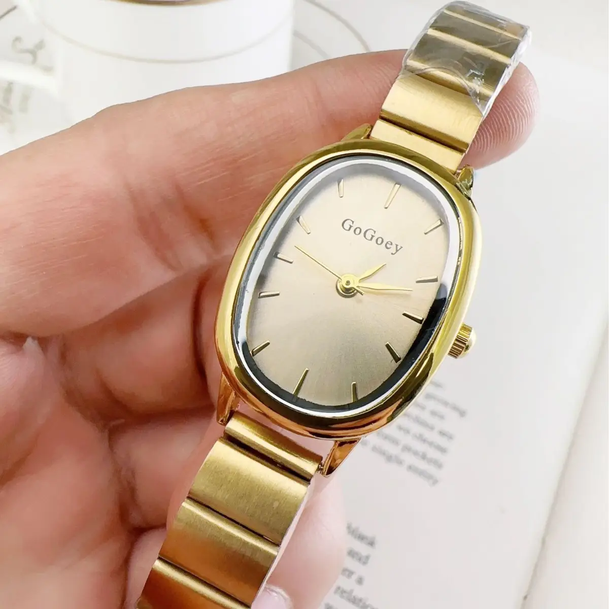 Gold Bamboo Ladies Watch with Black Dial - Image 6