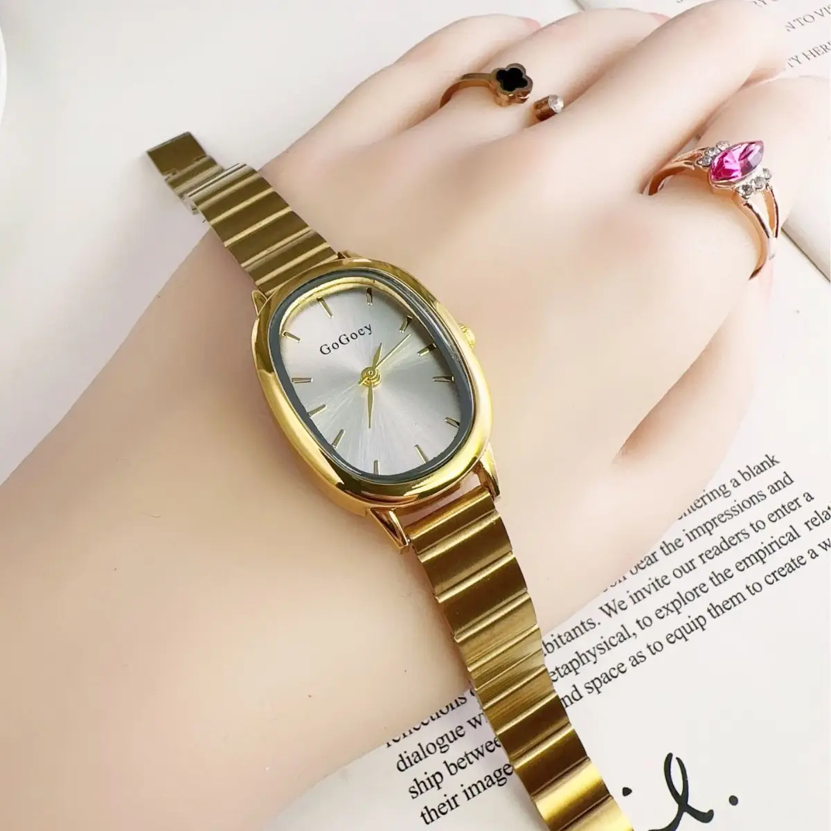 Gold Bamboo Ladies Watch with Black Dial - Image 7