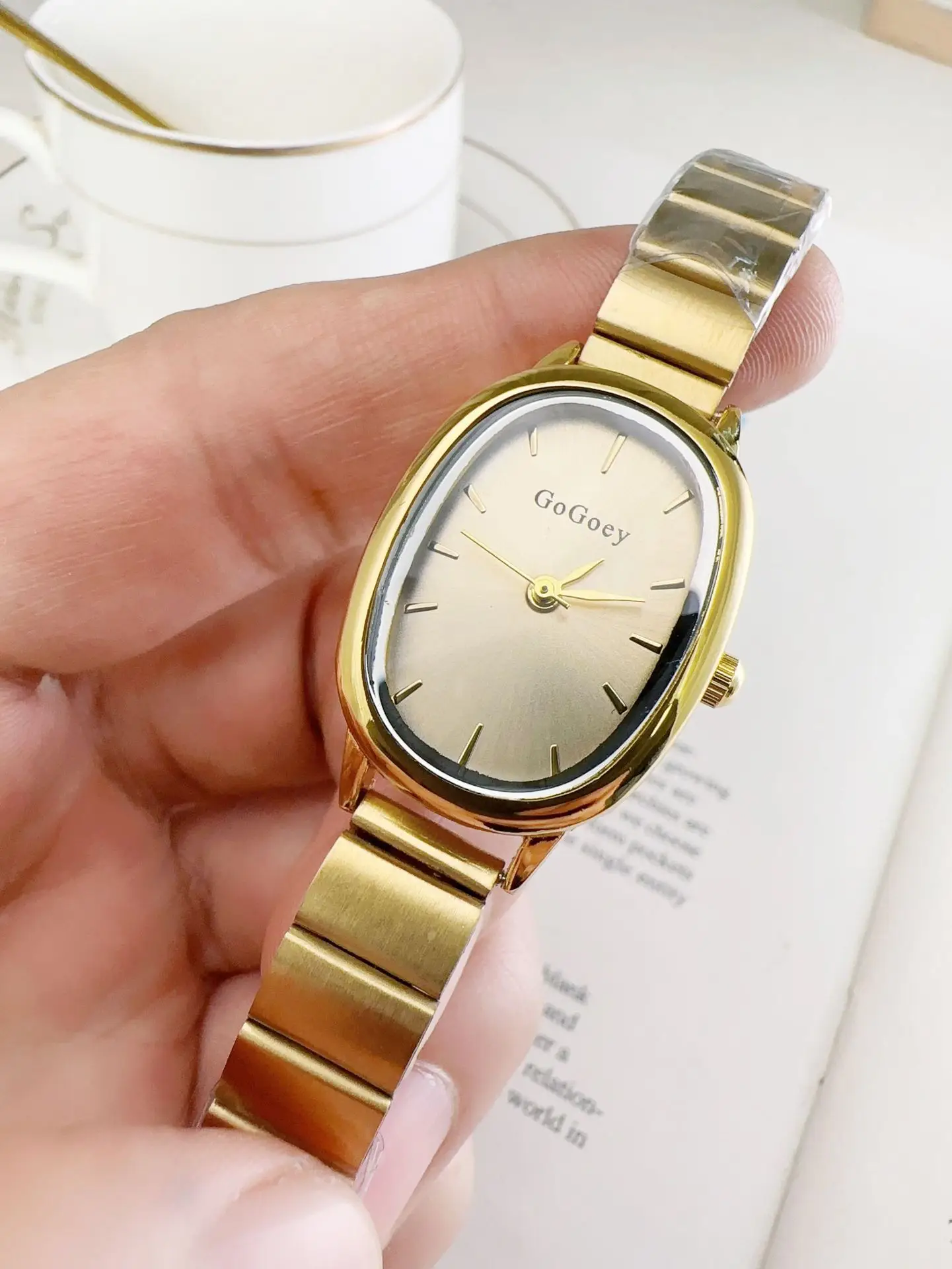 Gold Bamboo Ladies Watch with Black Dial - Image 2