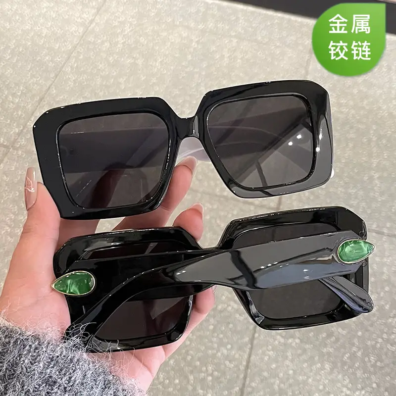 Square Sunglasses Black White Gray Large Frame Women
