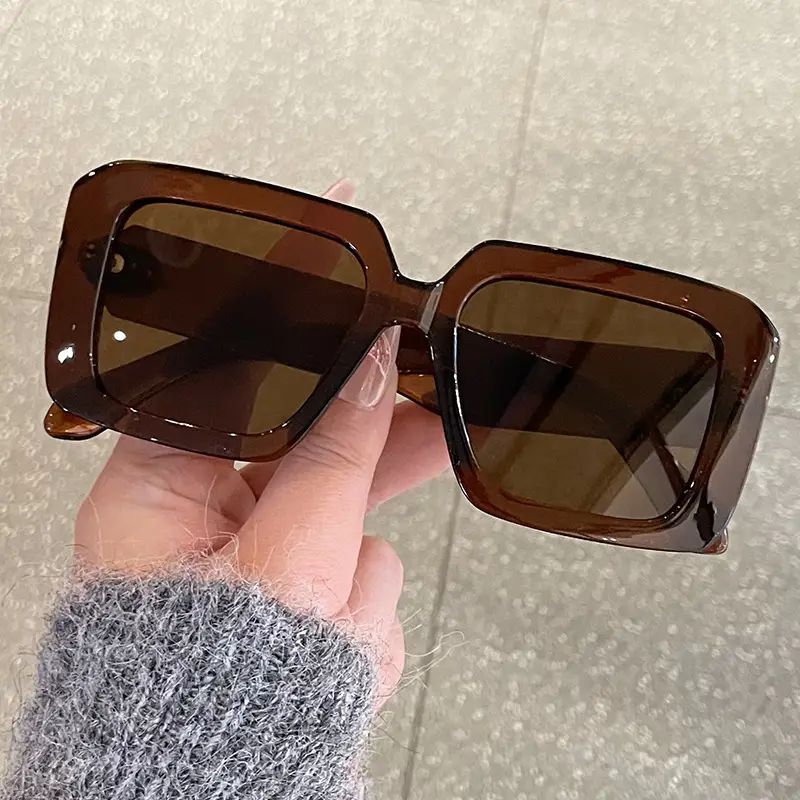 Square Sunglasses Black White Gray Large Frame Women