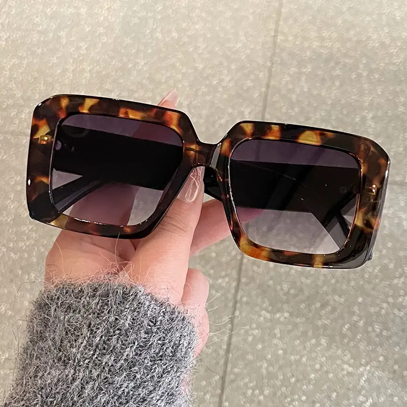 Square Sunglasses Black White Gray Large Frame Women
