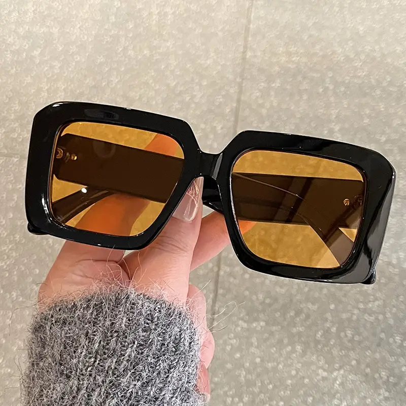 Square Sunglasses Black White Gray Large Frame Women