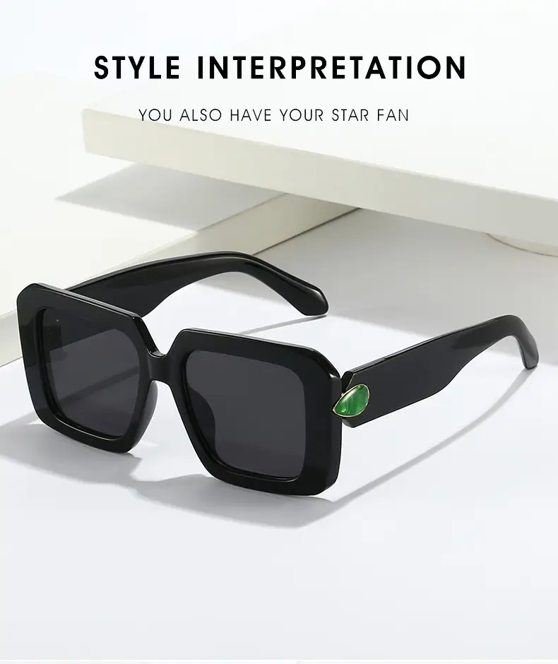 Square Sunglasses Black White Gray Large Frame Women — feature 12
