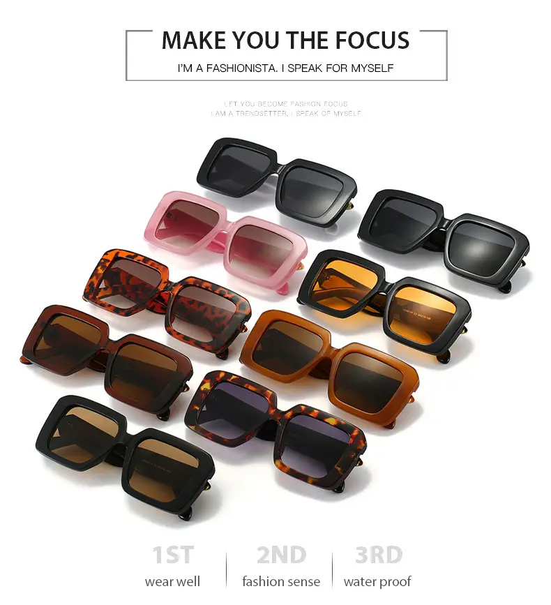 Square Sunglasses Black White Gray Large Frame Women — feature 17