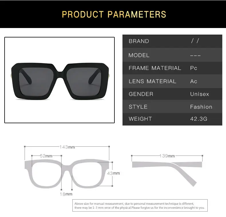 Square Sunglasses Black White Gray Large Frame Women — feature 19