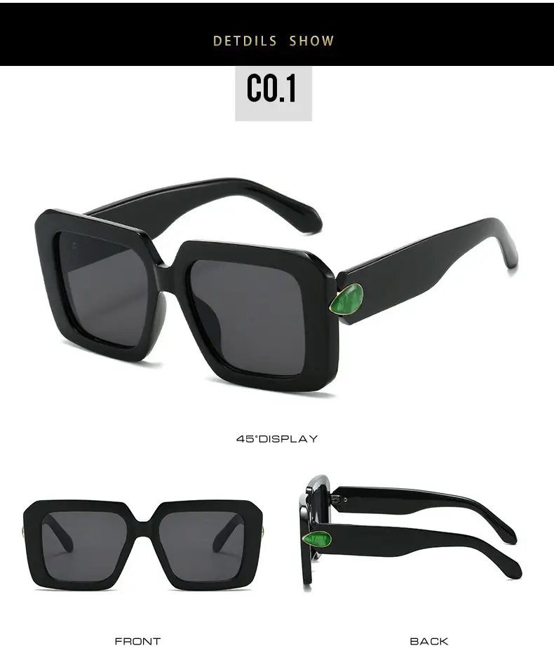 Square Sunglasses Black White Gray Large Frame Women — feature 21