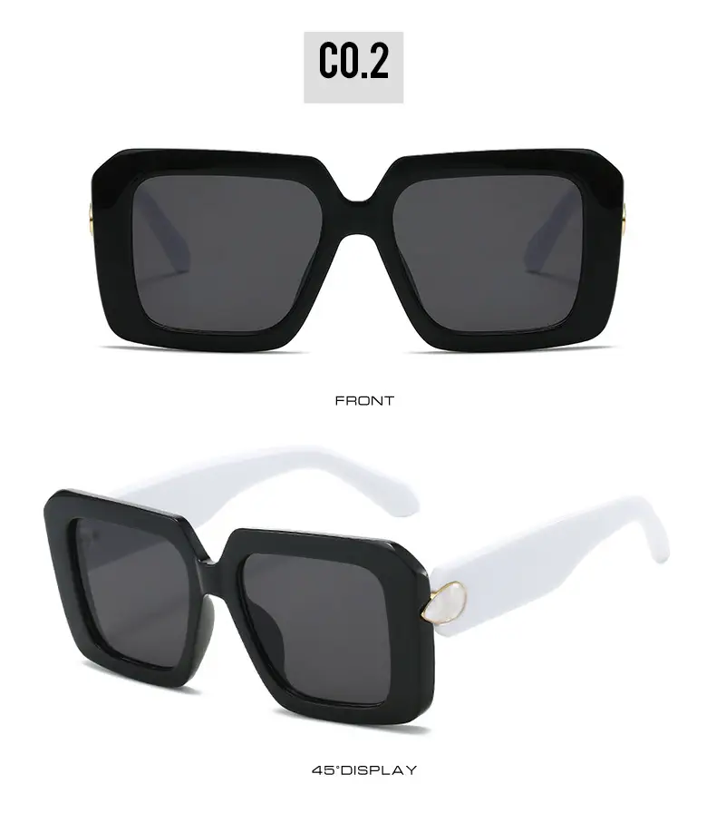 Square Sunglasses Black White Gray Large Frame Women — feature 22