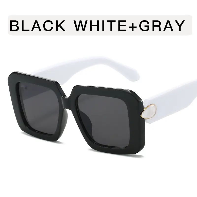 Square Sunglasses Black White Gray Large Frame Women