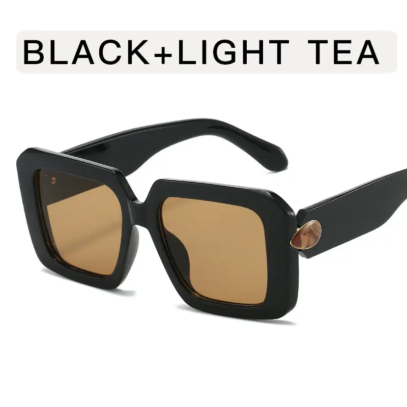 Square Sunglasses Black White Gray Large Frame Women